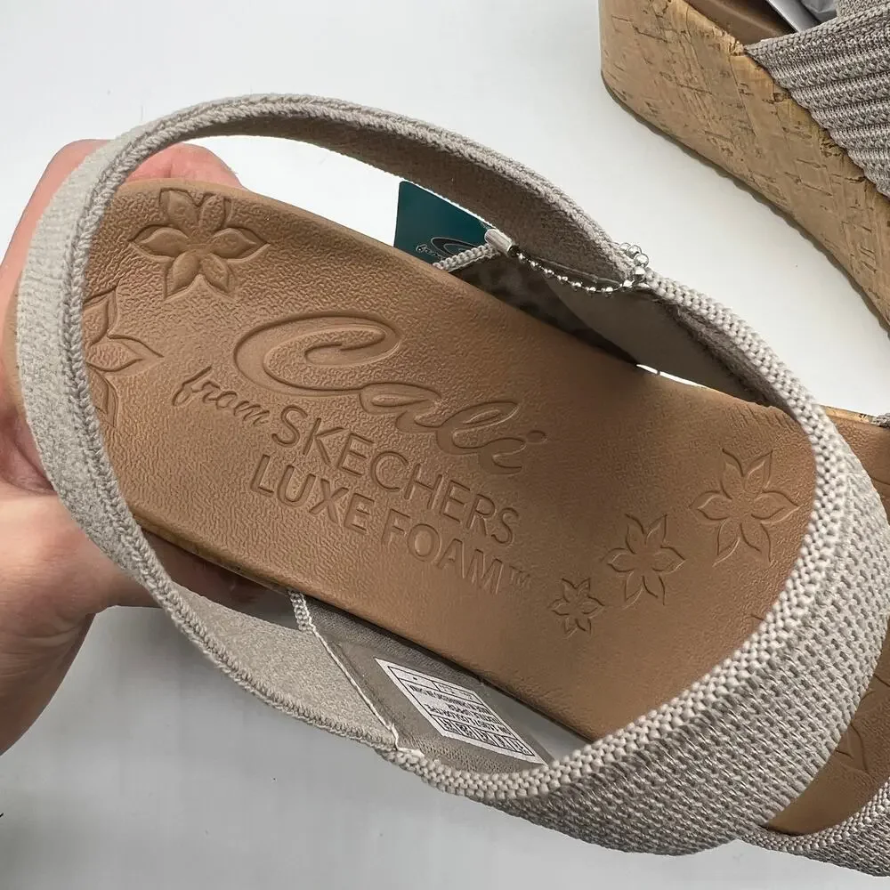 Skechers Beverlee Vegan Wedge Strappy Sandals Brown Gray Size 11